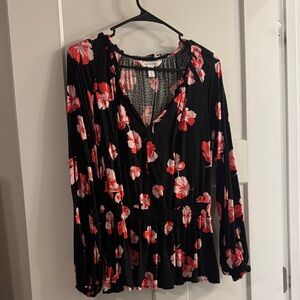 POPSUGAR Black and Red Floral Blouse